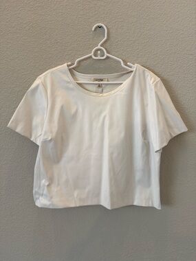 Anthropologie Short Sleeve Faux Leather Top, Slightly Cropped